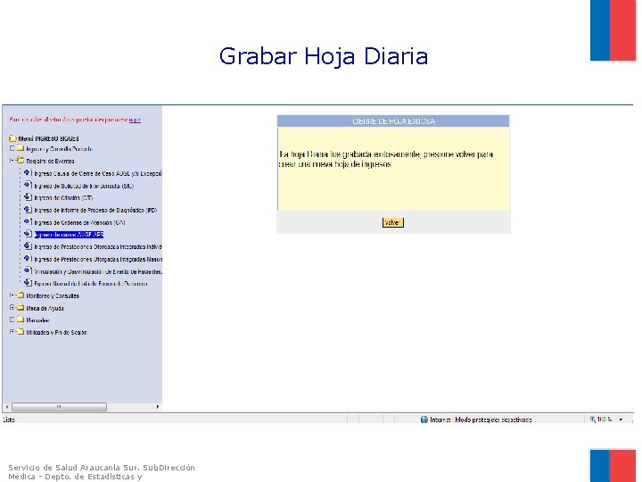 Grabar Hoja Diaria Servicio de Salud Araucanía Sur. Sub. Dirección Médica - Depto. de