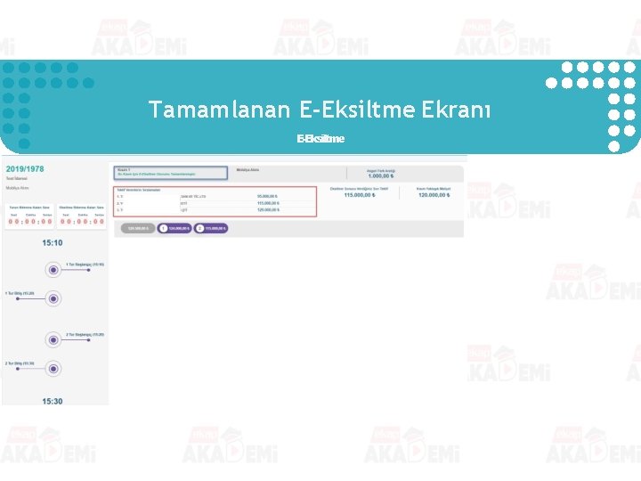 Tamamlanan E-Eksiltme Ekranı E-Eksiltme Tamamlanan E-Eksiltme Ekranı E-Eksiltme