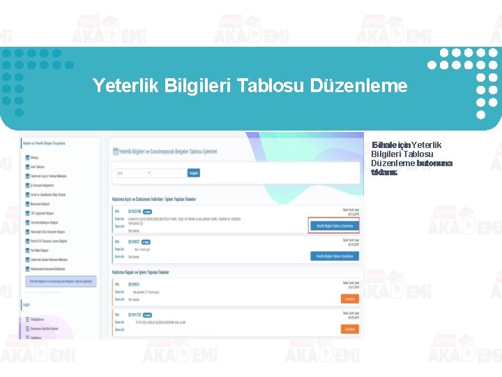 Yeterlik Bilgileri Tablosu Düzenleme E-ihale için Yeterlik Bilgileri Tablosu Düzenleme butonuna tıklanır. Yeterlik Bilgileri Tablosu Düzenleme E-ihale için Yeterlik Bilgileri Tablosu Düzenleme butonuna tıklanır.