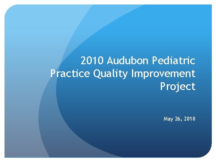 2010 Audubon Pediatric Practice Quality Improvement Project May 26, 2010 