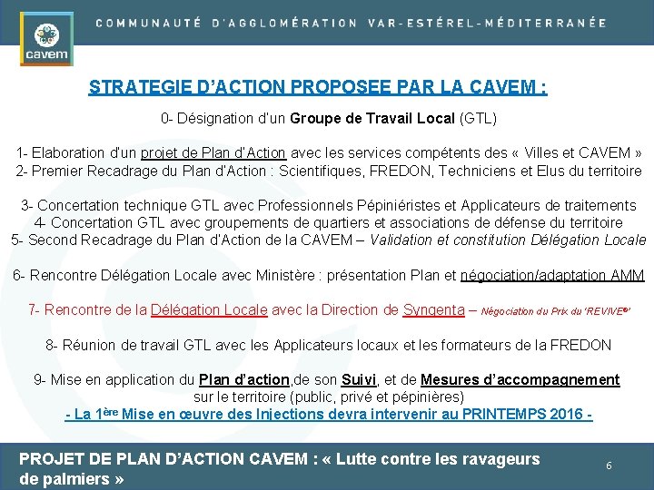 STRATEGIE D’ACTION PROPOSEE PAR LA CAVEM : 0 - Désignation d’un Groupe de Travail