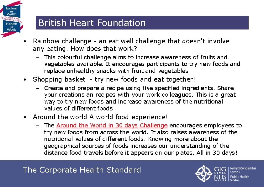 British Heart Foundation • Rainbow challenge - an eat well challenge that doesn't involve