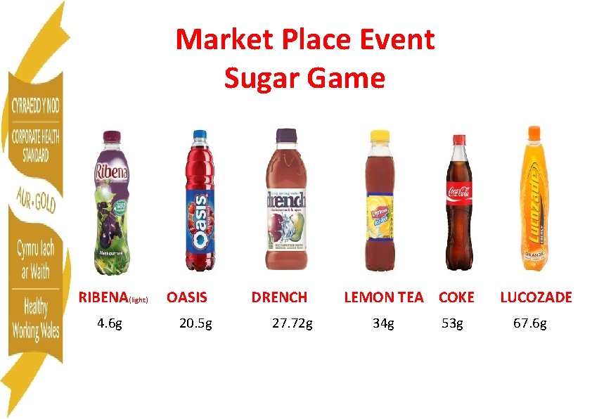 Market Place Event Sugar Game RIBENA(light) OASIS DRENCH LEMON TEA COKE LUCOZADE 4. 6