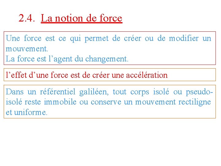 2. 4. La notion de force Une force est ce qui permet de créer