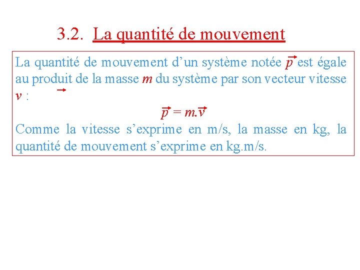 3. 2. La quantité de mouvement d’un système notée p est égale au produit