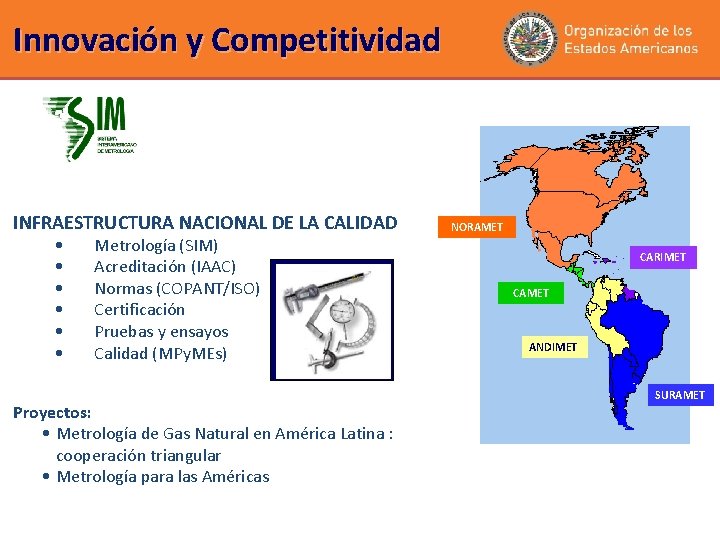 Innovación y Competitividad INFRAESTRUCTURA NACIONAL DE LA CALIDAD • • • Metrología (SIM) Acreditación