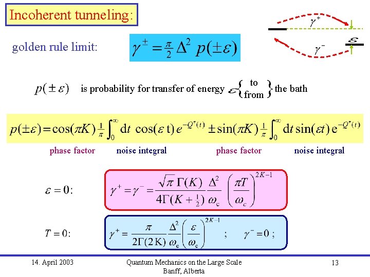 Incoherent tunneling: golden rule limit: is probability for transfer of energy phase factor 14.