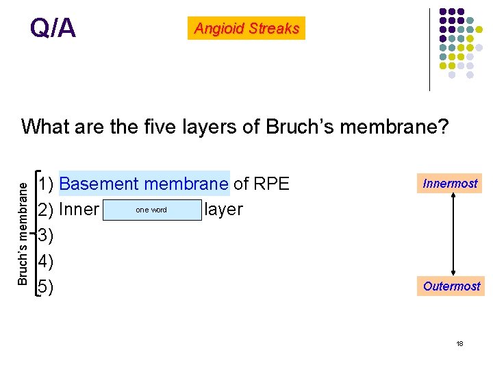 Q/A Angioid Streaks Bruch’s membrane What are the five layers of Bruch’s membrane? l