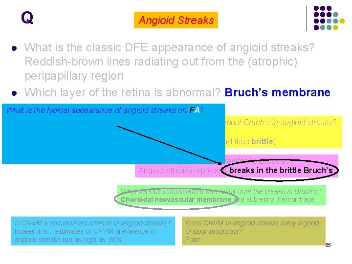 Q l l Angioid Streaks What is the classic DFE appearance of angioid streaks?