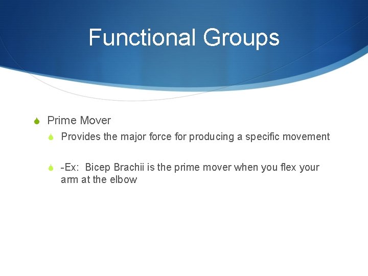 Functional Groups S Prime Mover S Provides the major force for producing a specific