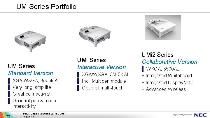 UM Series Portfolio UM Series Standard Version ▌ XGA/WXGA, 3/3. 5 k AL ▌