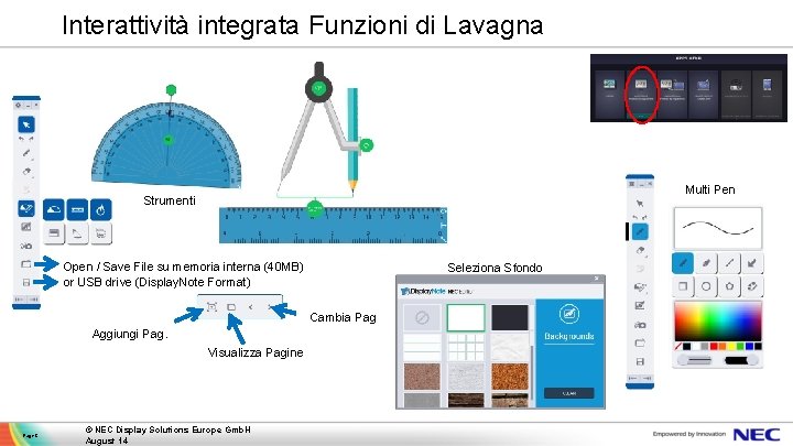 Interattività integrata Funzioni di Lavagna Multi Pen Strumenti Open / Save File su memoria