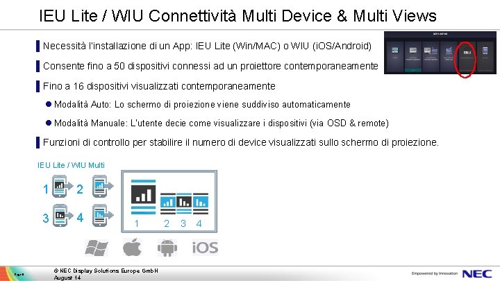 IEU Lite / WIU Connettività Multi Device & Multi Views ▌Necessità l’installazione di un