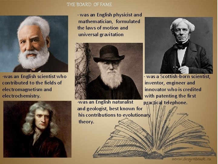 THE BOARD OF FAME - was an English physicist and mathematician, formulated the laws