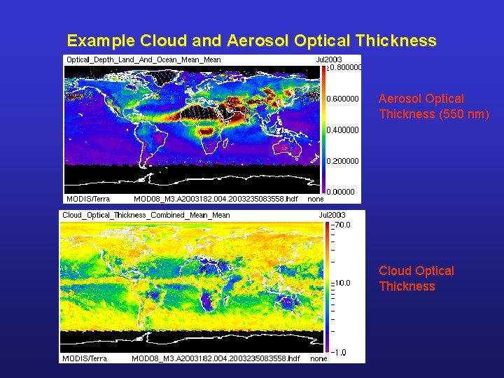 Example Cloud and Aerosol Optical Thickness (550 nm) Cloud Optical Thickness 