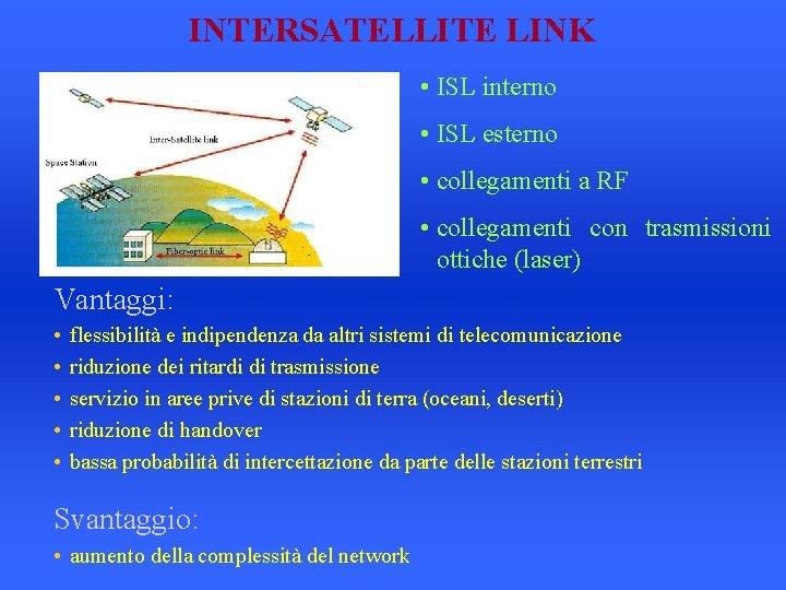 INTERSATELLITE LINK • ISL interno • ISL esterno • collegamenti a RF • collegamenti