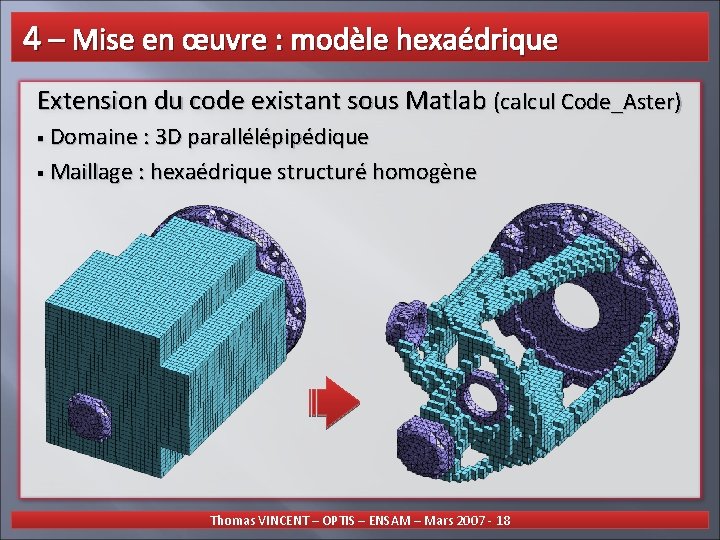  4 – Mise en œuvre : modèle hexaédrique Extension du code existant sous