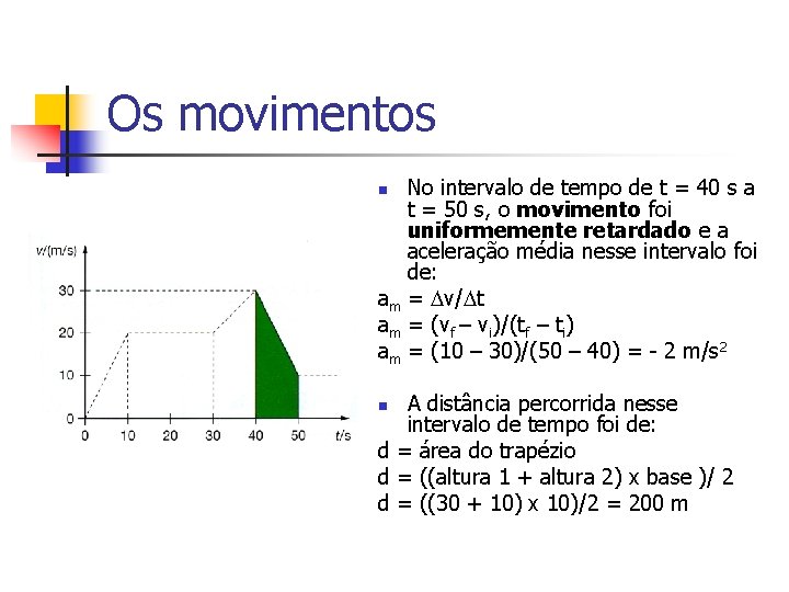 Os movimentos No intervalo de tempo de t = 40 s a t =