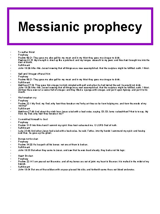 Messianic prophecy • • • • • • • • • To suffer thirst