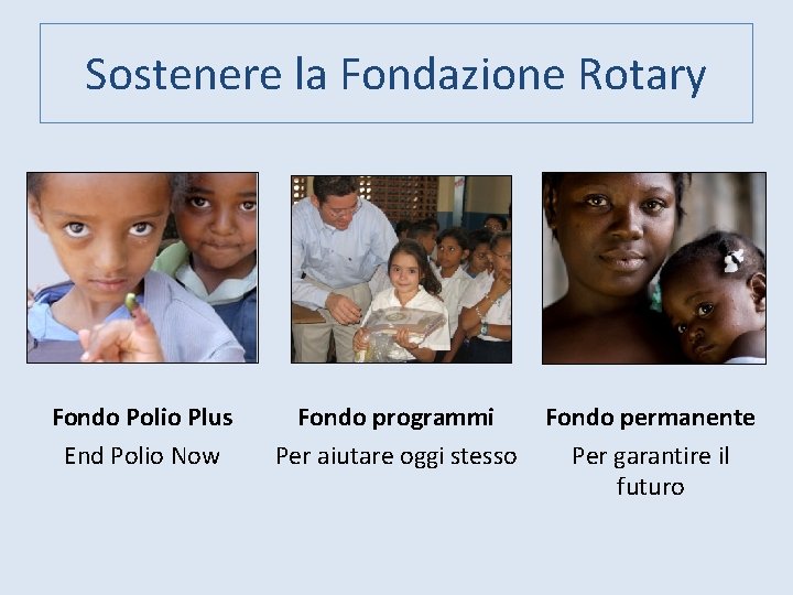 Sostenere la Fondazione Rotary Fondo Polio Plus End Polio Now Fondo programmi Per aiutare