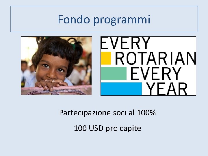 Fondo programmi Partecipazione soci al 100% 100 USD pro capite 