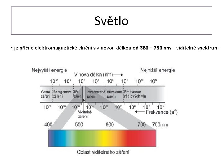 Světlo § je příčné elektromagnetické vlnění s vlnovou délkou od 380 – 780 nm