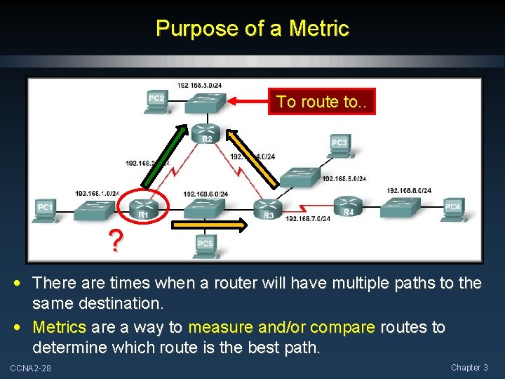 Purpose of a Metric To route to. . ? • There are times when