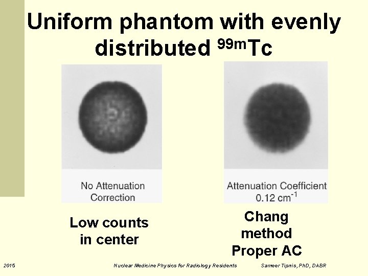 Uniform phantom with evenly distributed 99 m. Tc Low counts in center 2015 Chang Uniform phantom with evenly distributed 99 m. Tc Low counts in center 2015 Chang