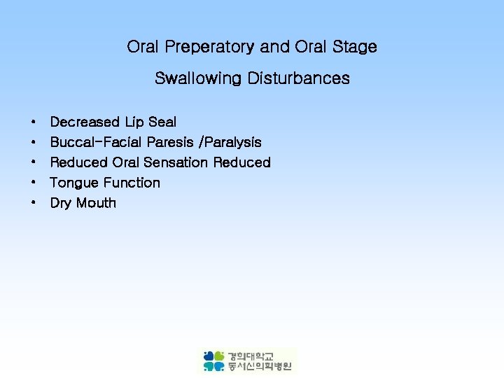 Oral Preperatory and Oral Stage Swallowing Disturbances • • • Decreased Lip Seal Buccal-Facial