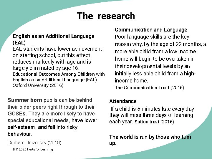 The research English as an Additional Language (EAL) EAL students have lower achievement on