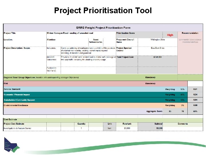 Project Prioritisation Tool Ex le p am 