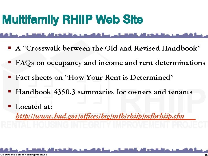 Multifamily RHIIP Web Site § A “Crosswalk between the Old and Revised Handbook” §