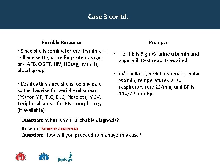 Case 3 contd. Possible Response • Since she is coming for the first time,