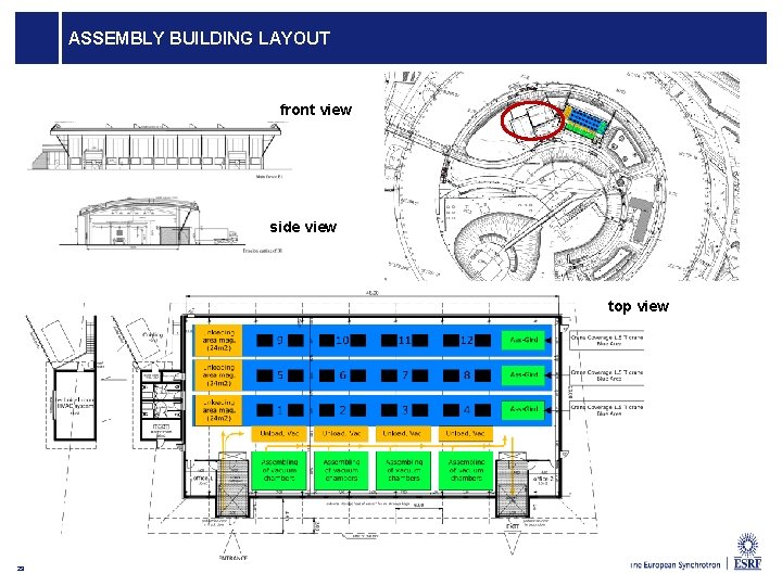 ASSEMBLY BUILDING LAYOUT front view side view top view 29 ASSEMBLY BUILDING LAYOUT front view side view top view 29