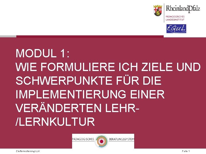 MODUL 1: WIE FORMULIERE ICH ZIELE UND SCHWERPUNKTE FÜR DIE IMPLEMENTIERUNG EINER VERÄNDERTEN LEHR/LERNKULTUR