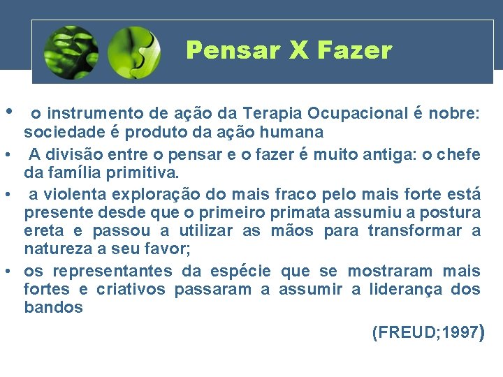 Pensar X Fazer • o instrumento de ação da Terapia Ocupacional é nobre: sociedade