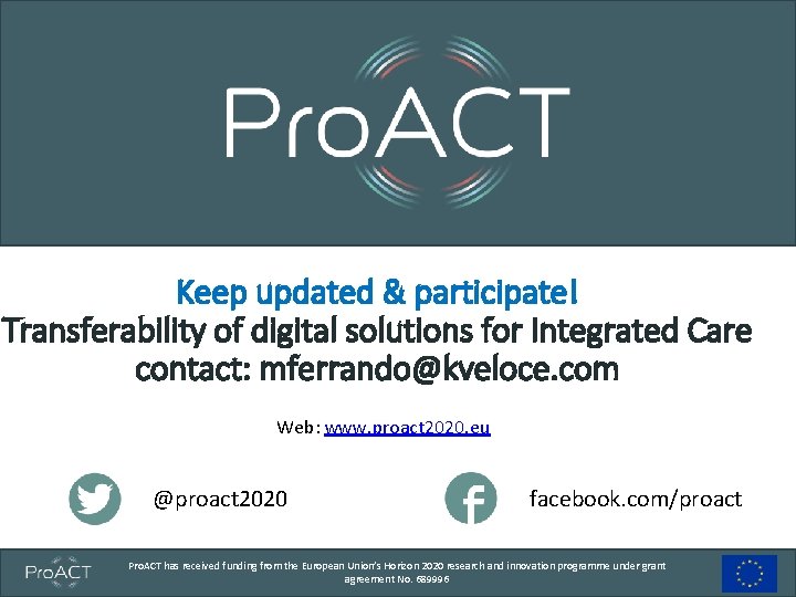 Keep updated & participate! Transferability of digital solutions for Integrated Care contact: mferrando@kveloce. com