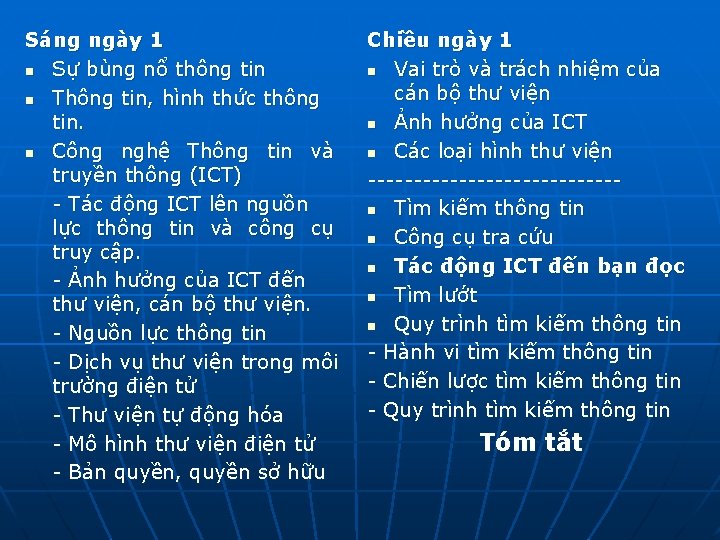 Sáng ngày 1 n Sự bùng nổ thông tin n Thông tin, hình thức