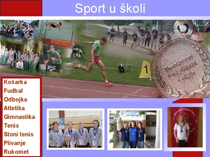 Sport u školi Košarka Fudbal Odbojka Atletika Gimnastika Tenis Stoni tenis Plivanje Rukomet 