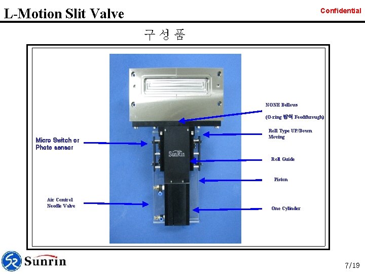 L-Motion Slit Valve Confidential 구성품 NONE Bellows (O-ring 방식 Feedthrough) Micro Switch or Photo