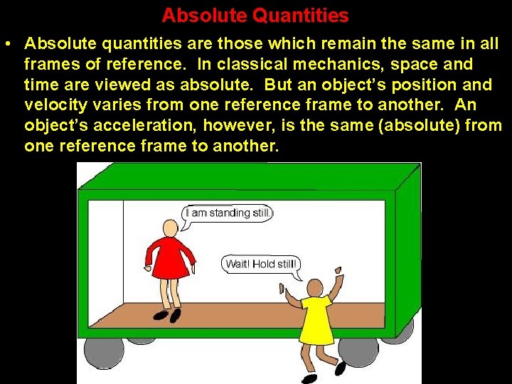 Absolute Quantities • Absolute quantities are those which remain the same in all frames Absolute Quantities • Absolute quantities are those which remain the same in all frames