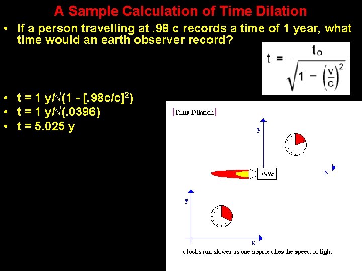 A Sample Calculation of Time Dilation • If a person travelling at. 98 c A Sample Calculation of Time Dilation • If a person travelling at. 98 c
