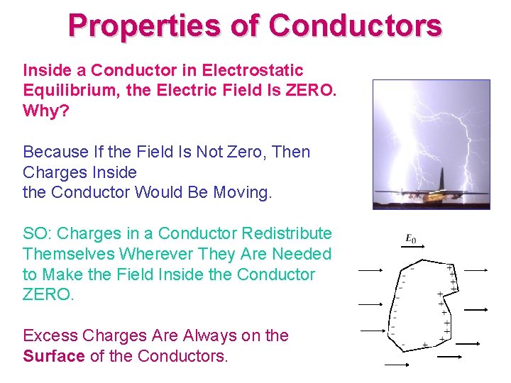 Properties of Conductors Inside a Conductor in Electrostatic Equilibrium, the Electric Field Is ZERO.