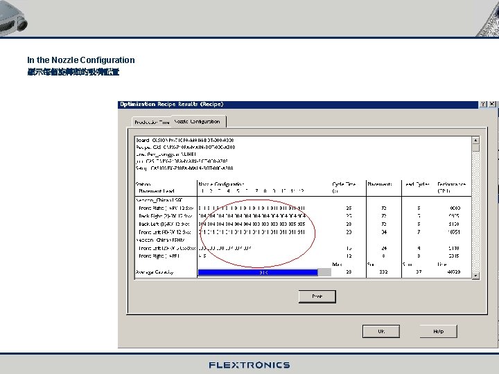 In the Nozzle Configuration 顯示每個旋轉頭的吸嘴配置 