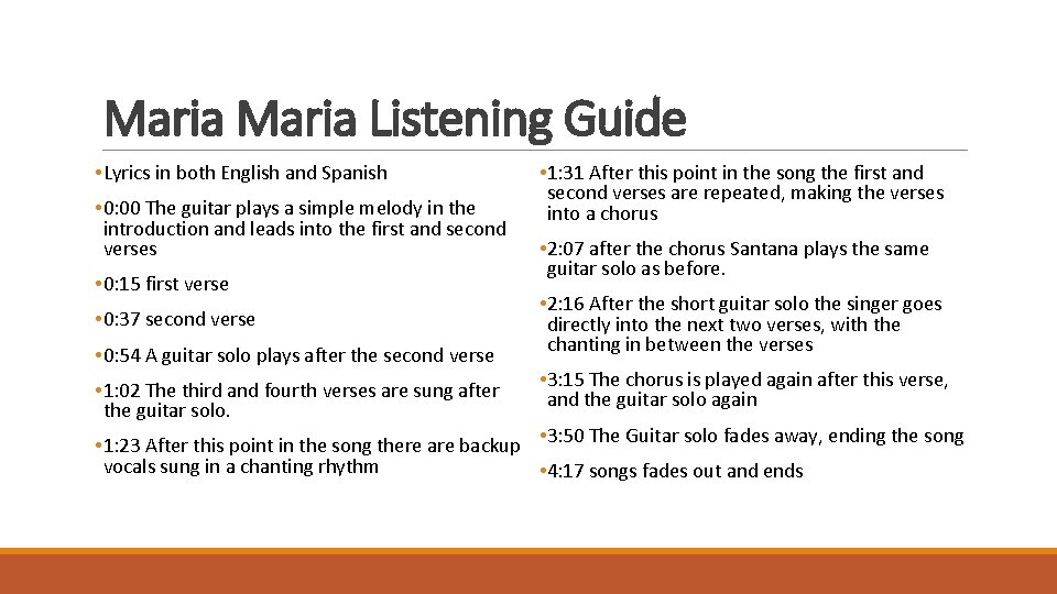 Maria Listening Guide • Lyrics in both English and Spanish • 0: 00 The Maria Listening Guide • Lyrics in both English and Spanish • 0: 00 The