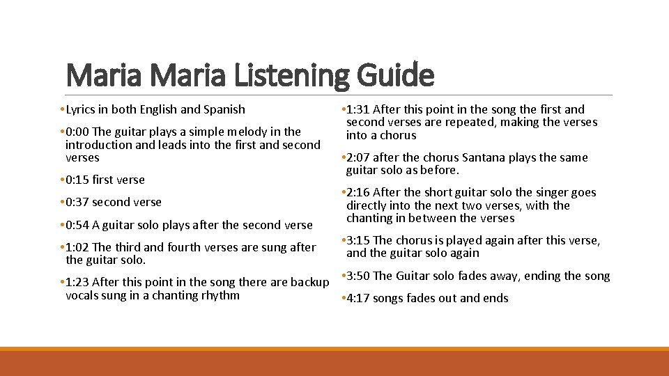 Maria Listening Guide • Lyrics in both English and Spanish • 0: 00 The