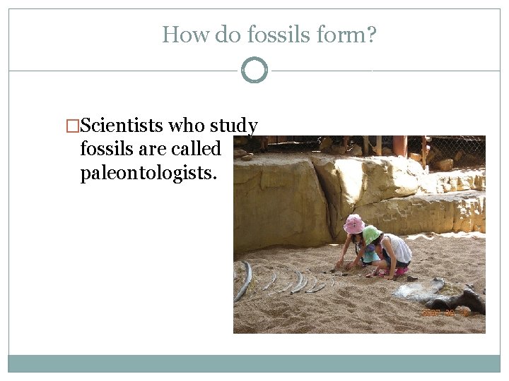 How do fossils form? �Scientists who study fossils are called paleontologists. 