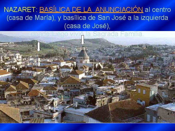 NAZARET: BASÍLICA DE LA ANUNCIACIÓN al centro (casa de María), y basílica de San