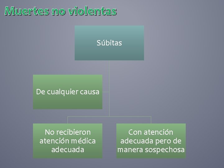 Muertes no violentas Súbitas De cualquier causa No recibieron atención médica adecuada Con atención