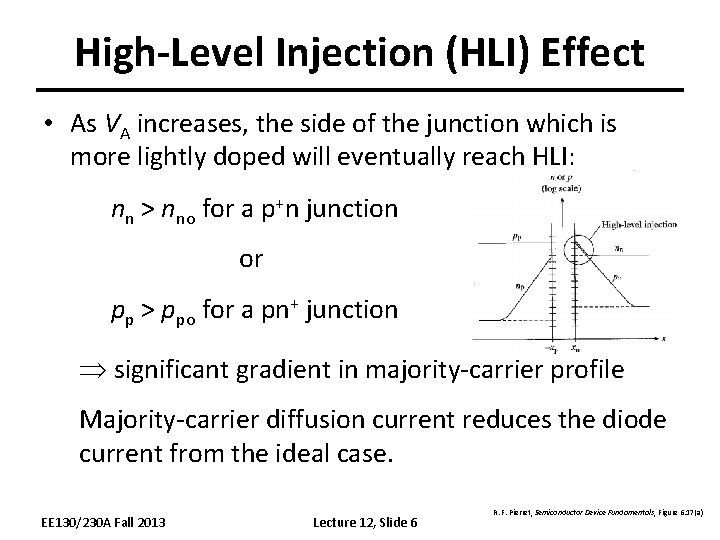High-Level Injection (HLI) Effect • As VA increases, the side of the junction which